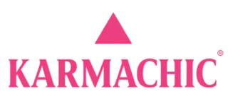 Karmachic logo with pink triangle symbol and registered trademark